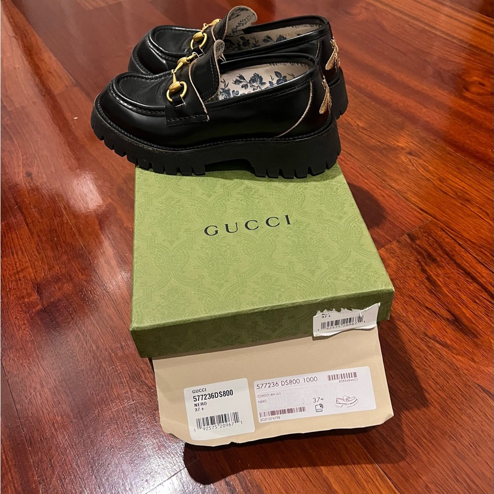 Gucci Black Women’s Loafers with Gold Accents